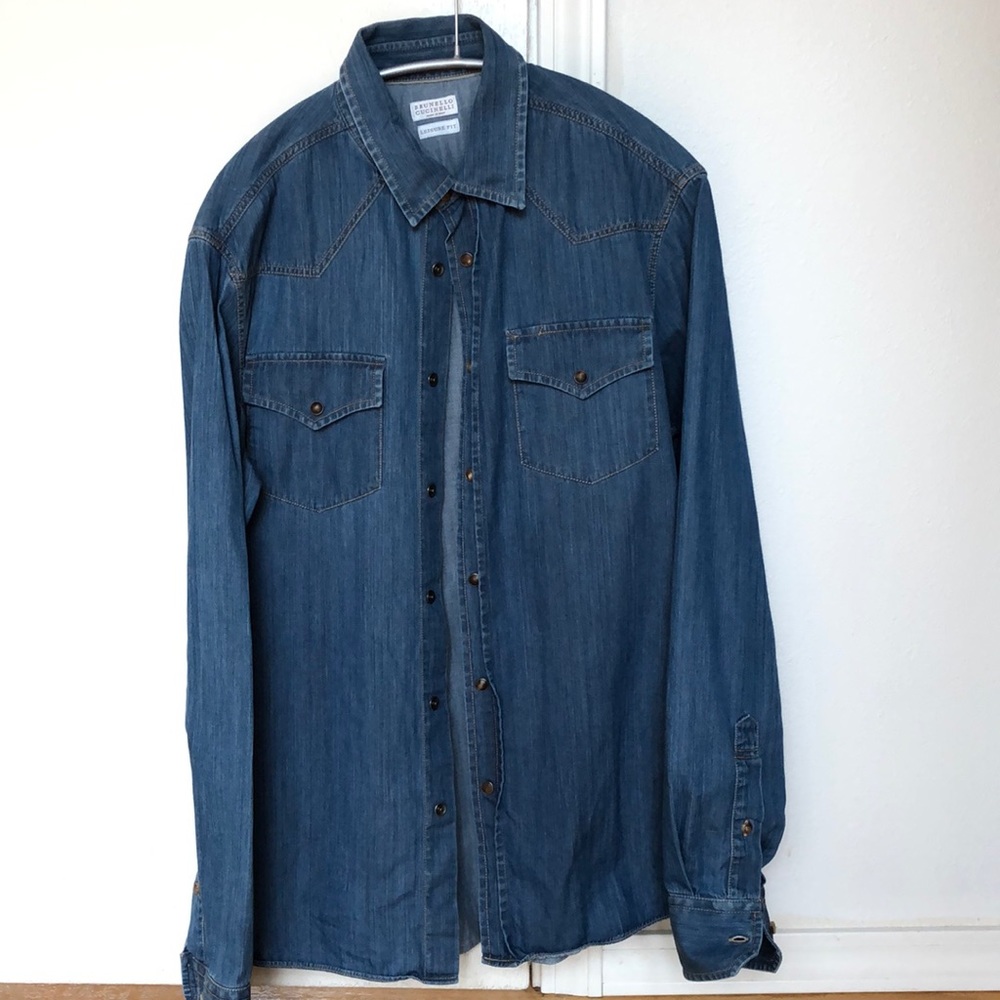 Brunello Cucinelli Denim Snap Front Shirt